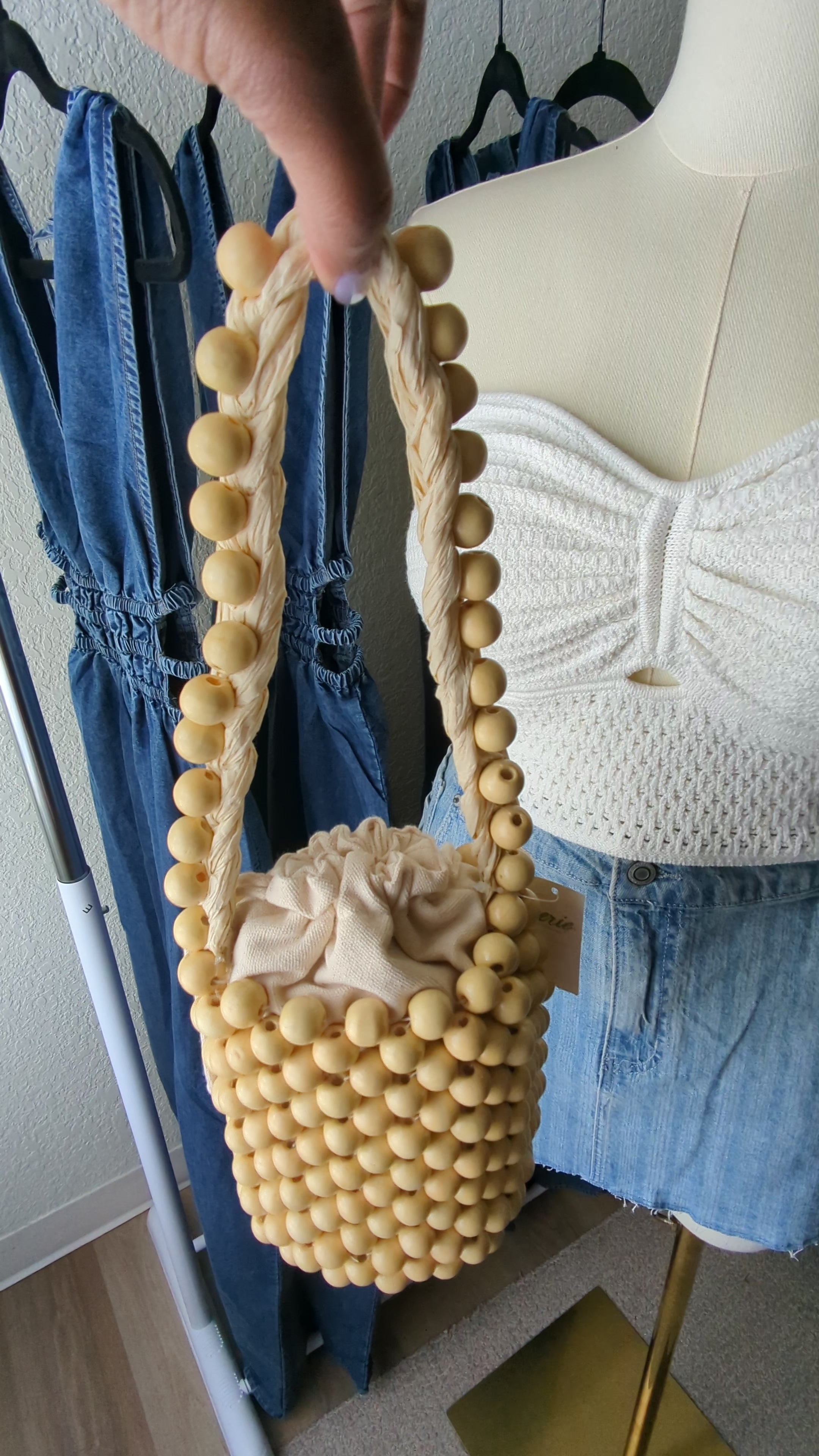 Beaded Mini Bucket Bag
