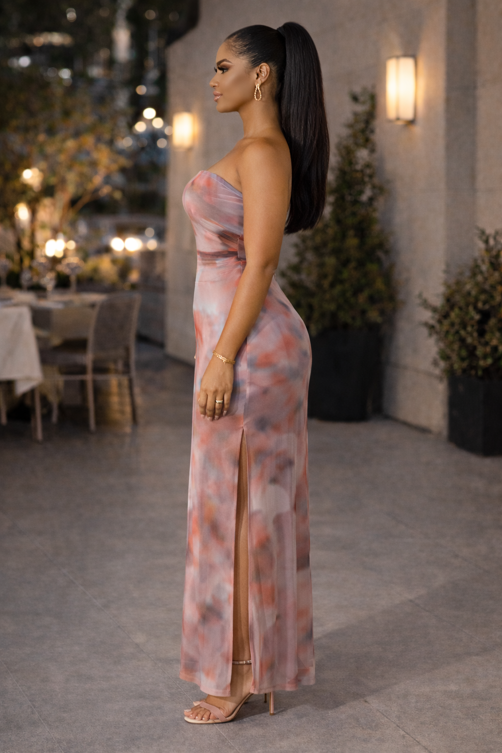 Ruched Mesh Maxi